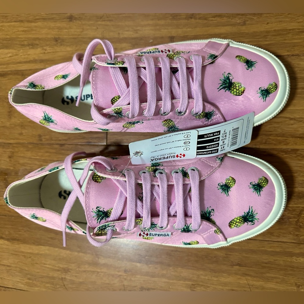 Superga pink satin pineapple print lace ups - size 9.5 NEW